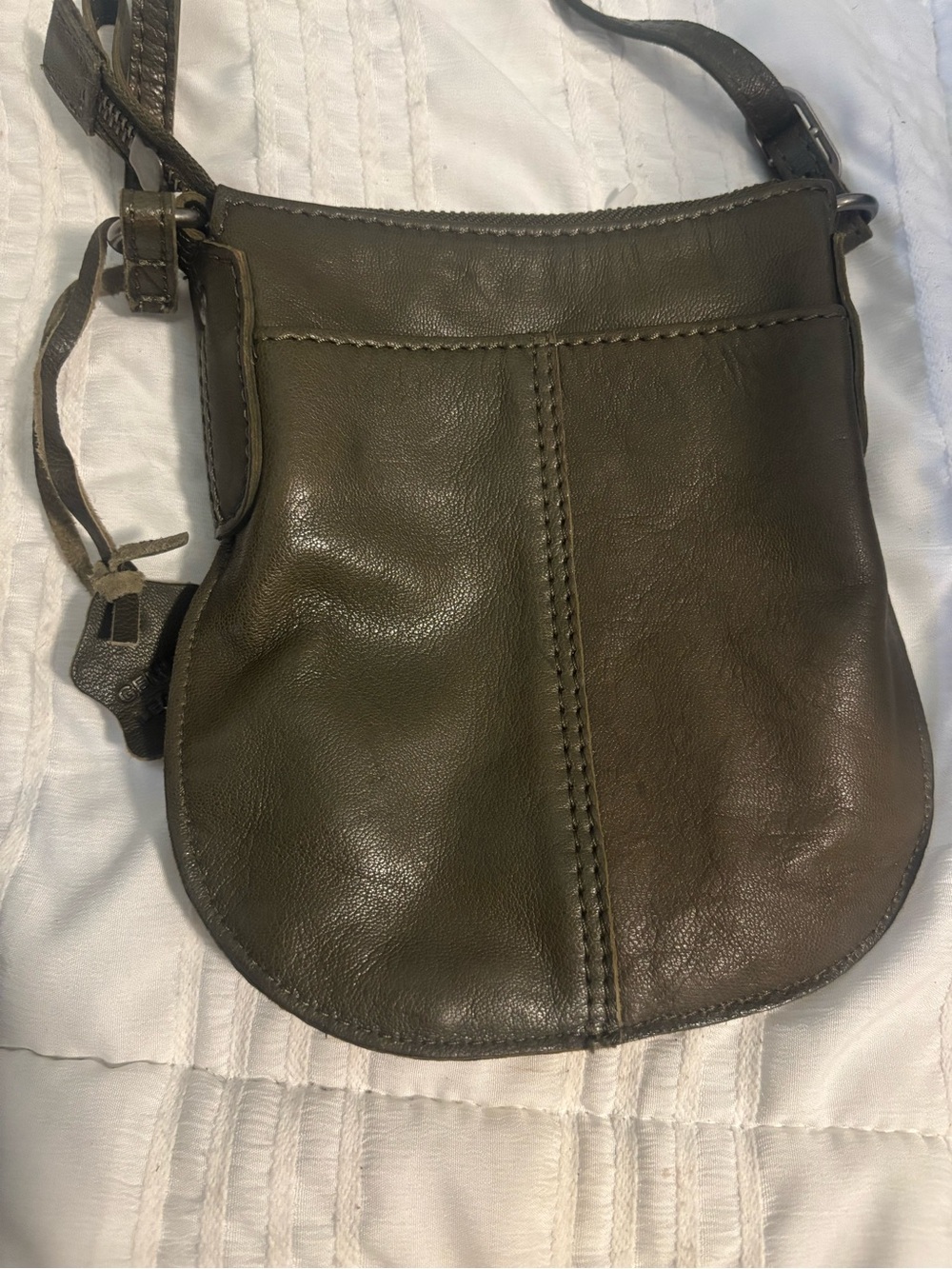 Olive Green Leather Crossbody Saddle Bag
